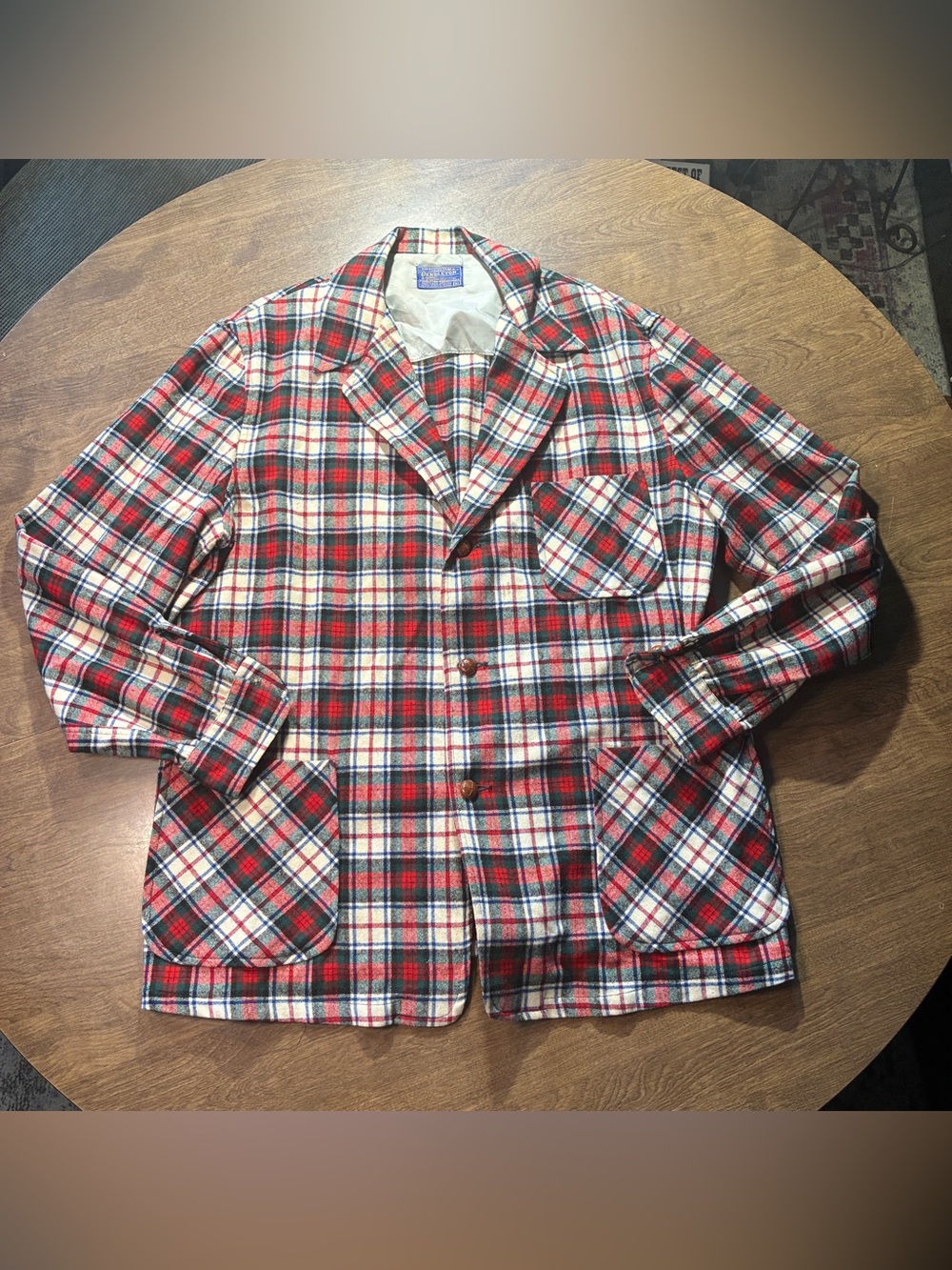 Vtg Pendleton Blazer Jacket Mens XL Red Tartan Plaid Virgin Wool USA